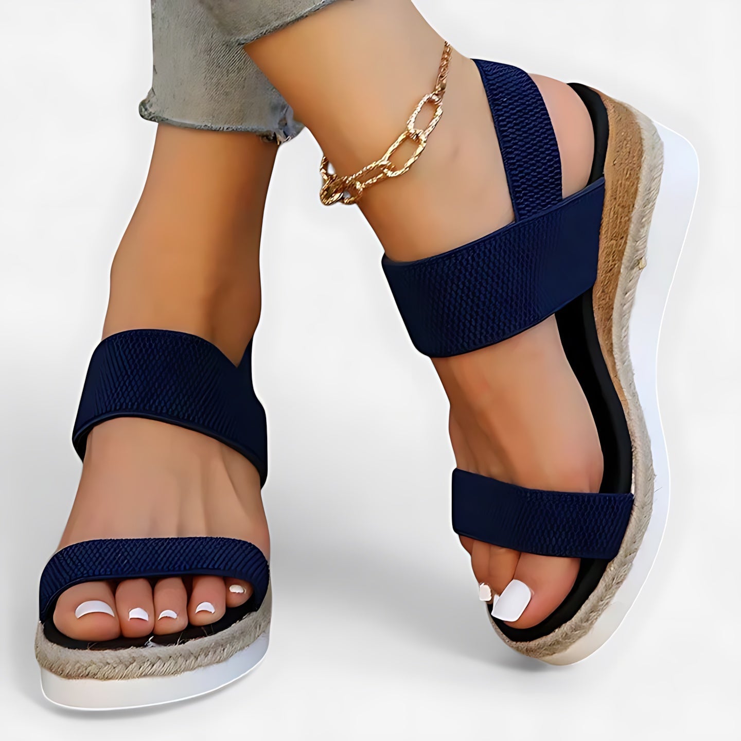 Sofia – Stretch Knit Crossover Wedge Sandals