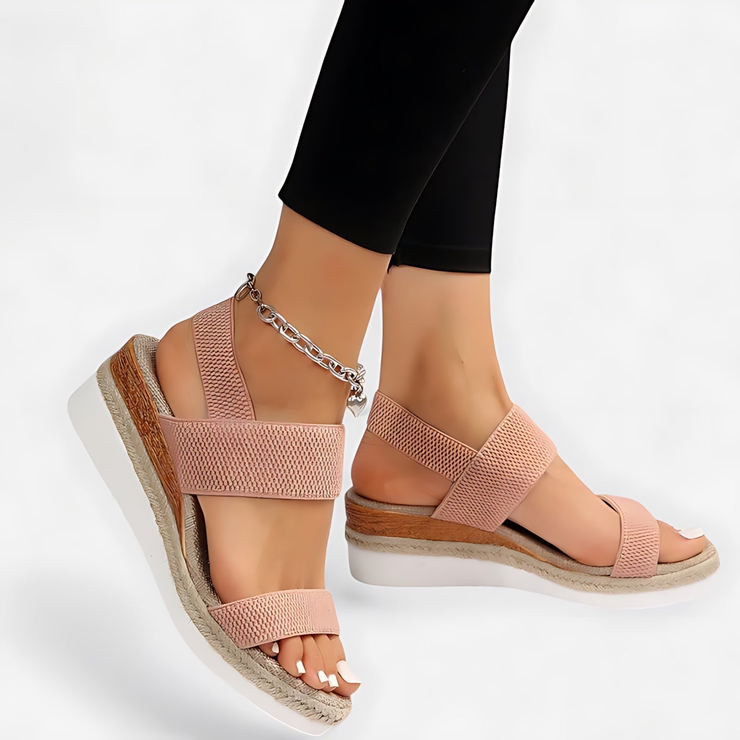 Sofia – Stretch Knit Crossover Wedge Sandals