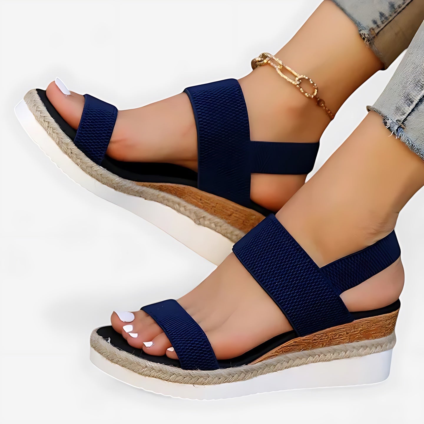Sofia – Stretch Knit Crossover Wedge Sandals