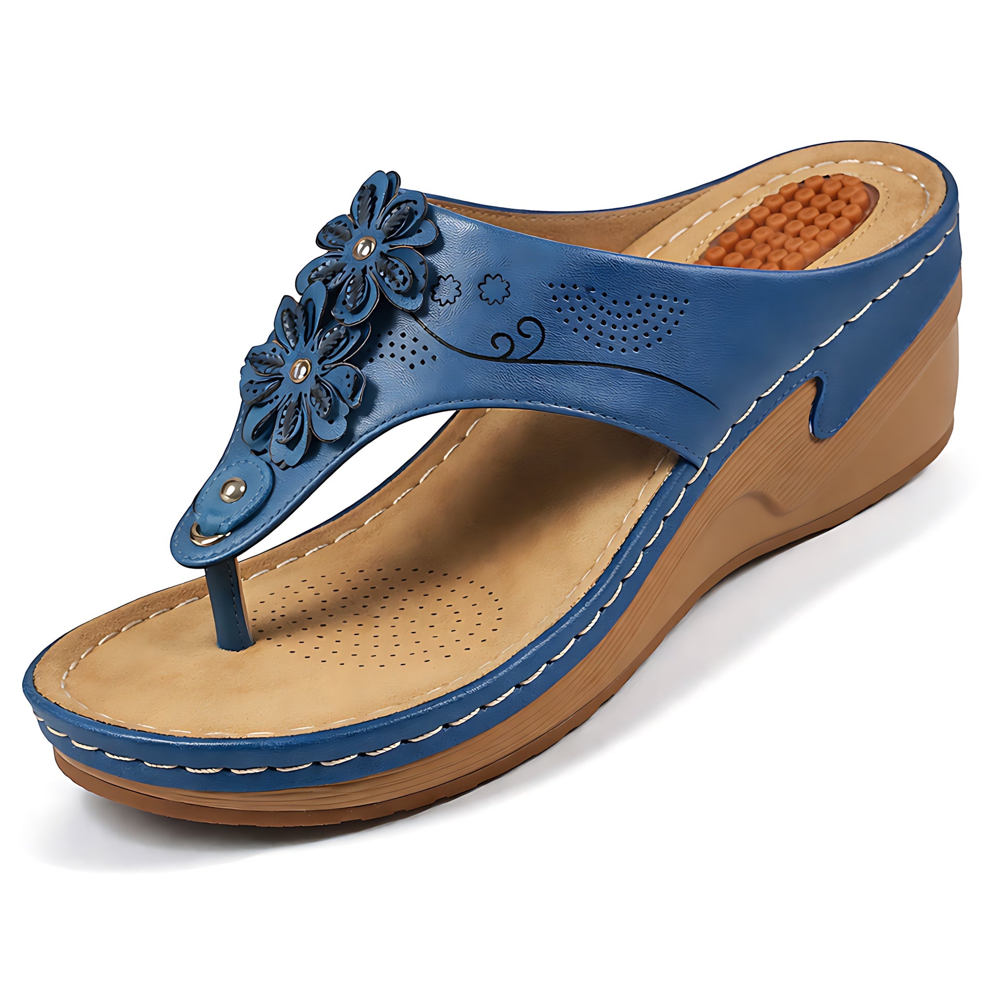Sophia – Floral Thong Wedge Sandals