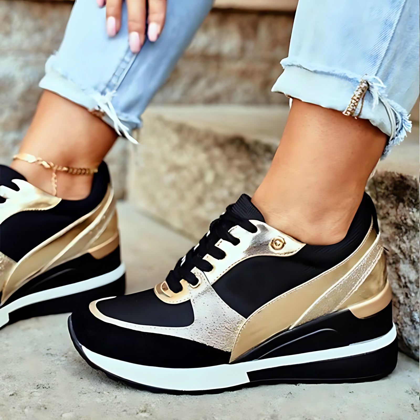 Sophia – Metallic Panel Lace Up Platform Sneakers