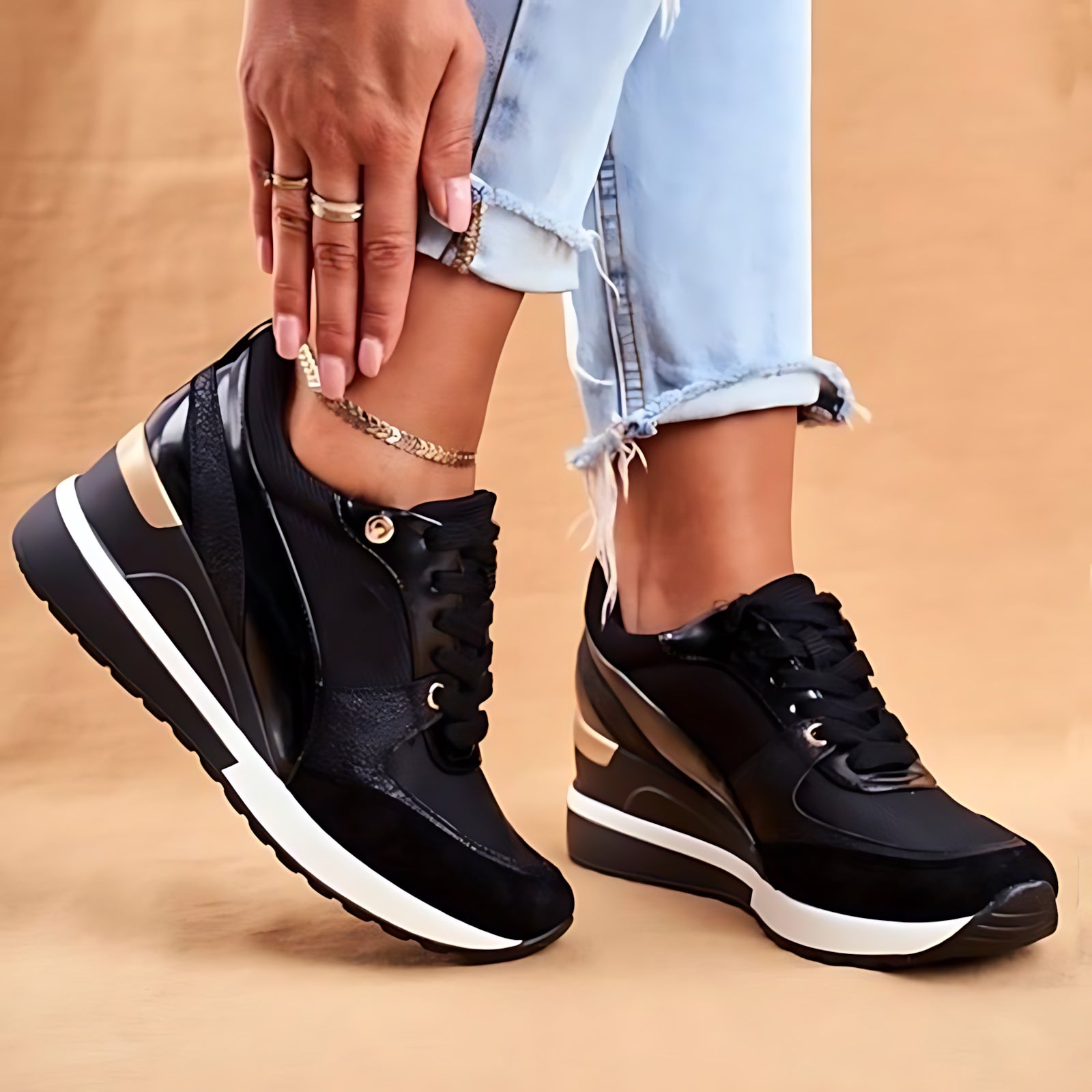 Sophia – Metallic Panel Lace Up Platform Sneakers