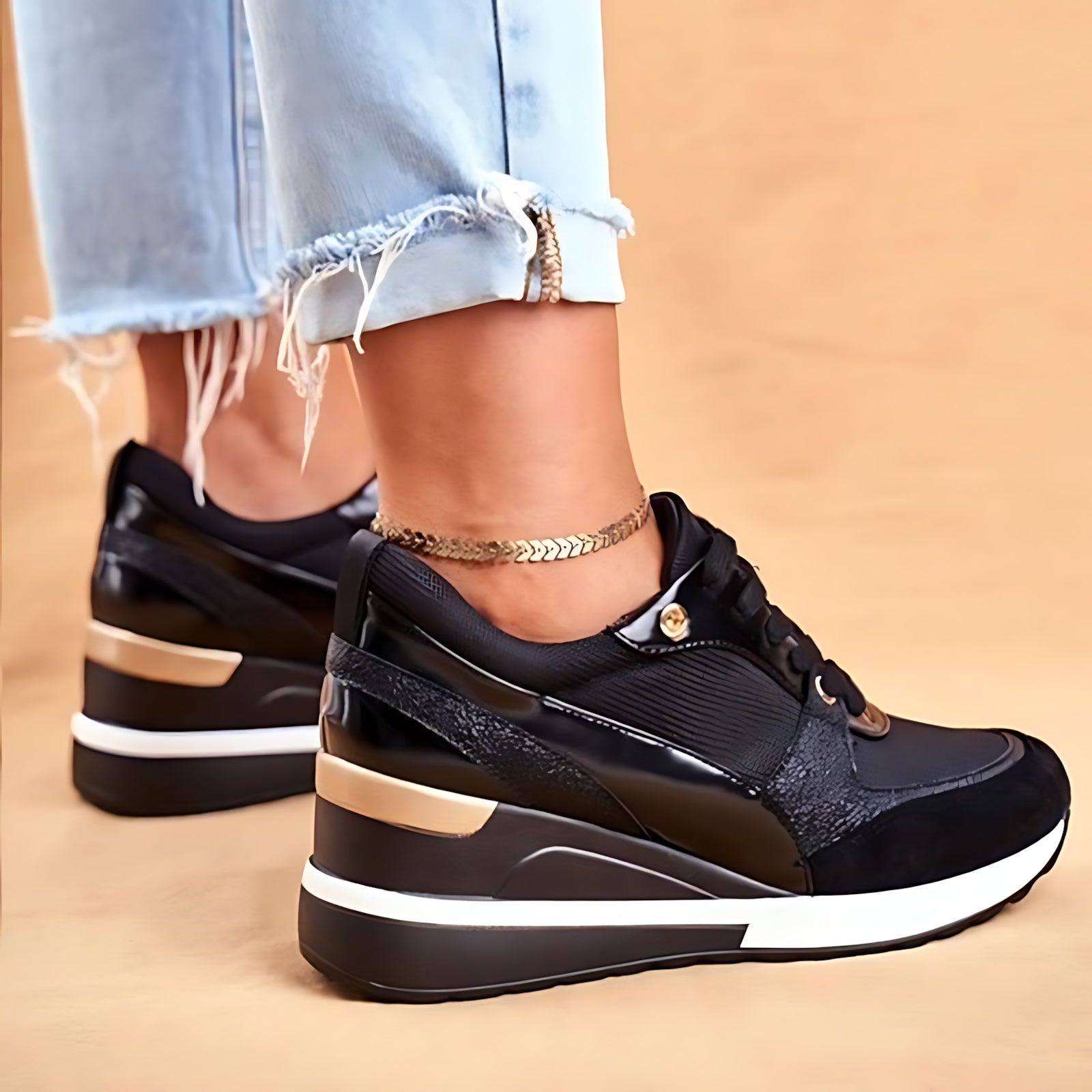Sophia – Metallic Panel Lace Up Platform Sneakers