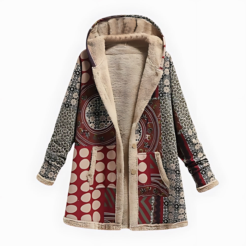 Sophia – Sherpa Lined Patchwork Print Coat