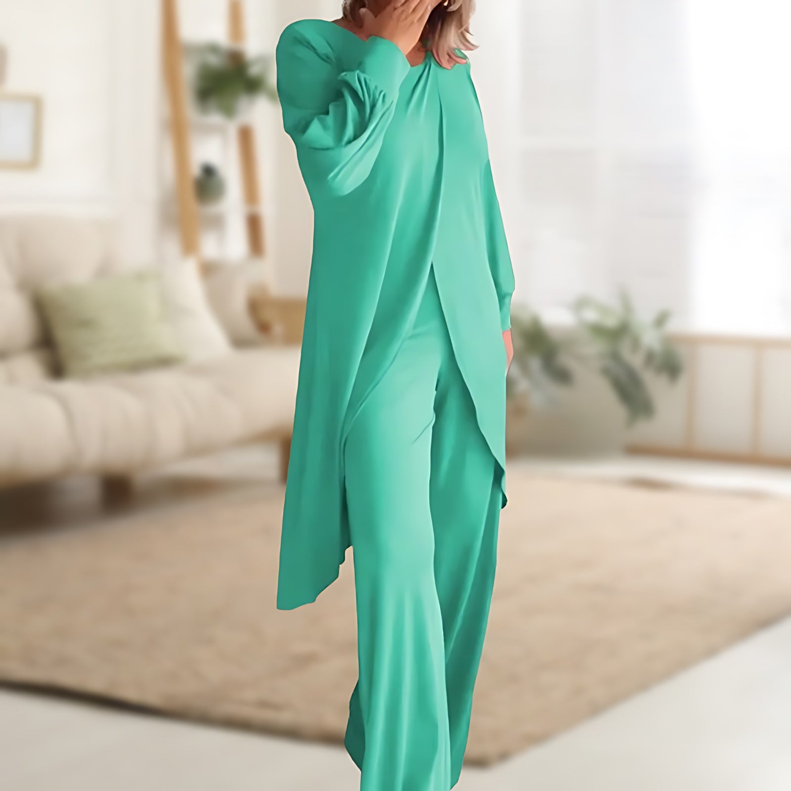 Sophie – High Low Tunic Shirt and Wide Leg Pants Set