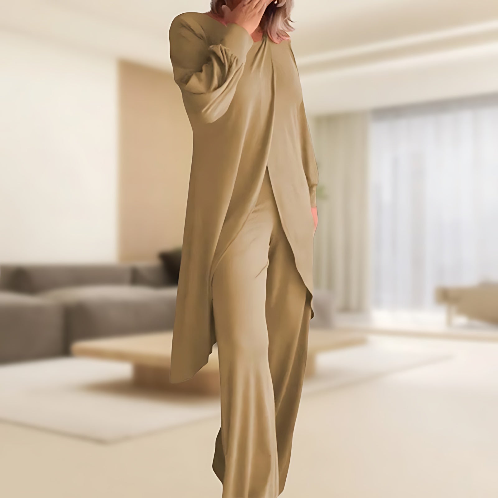 Sophie – High Low Tunic Shirt and Wide Leg Pants Set