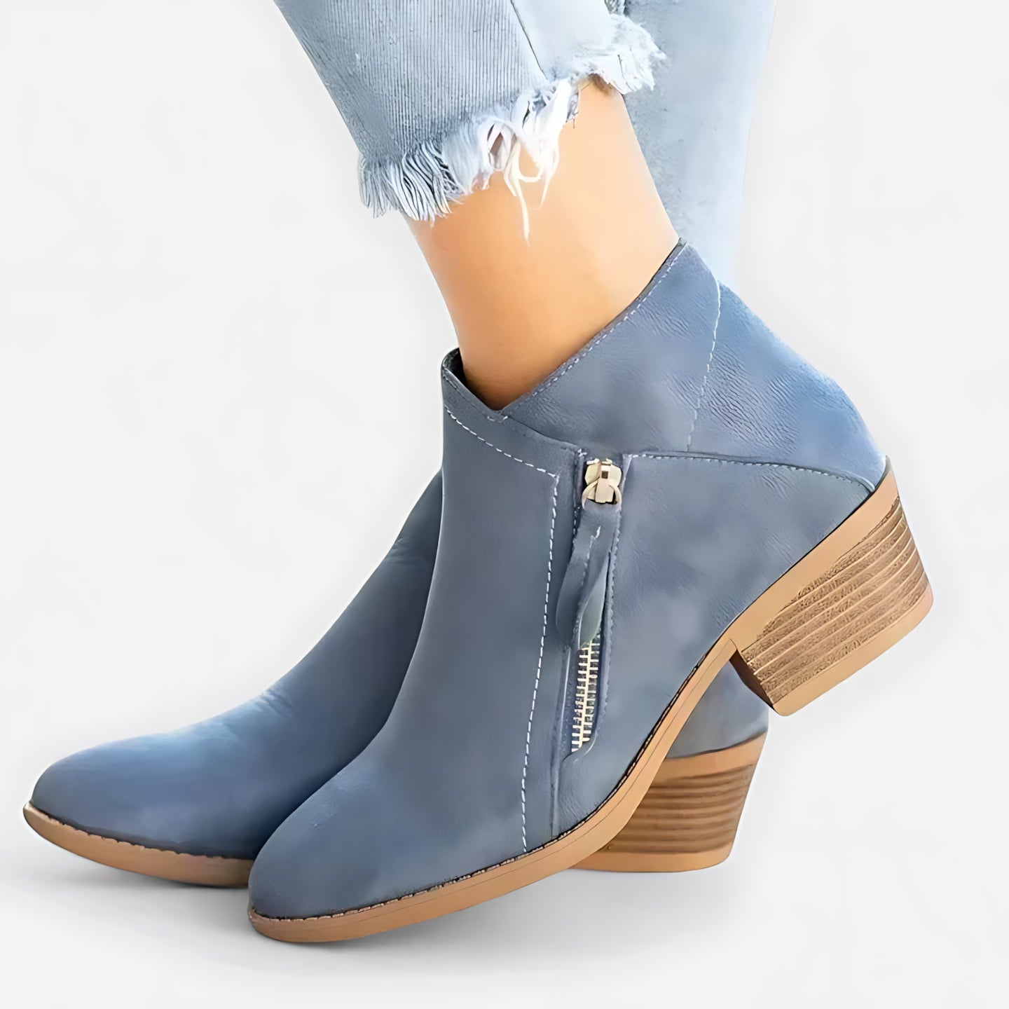 Sophie – Suede Block Heel Side Zip Ankle Boots