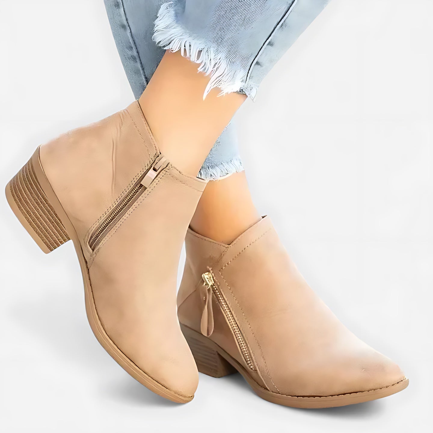 Sophie – Suede Block Heel Side Zip Ankle Boots