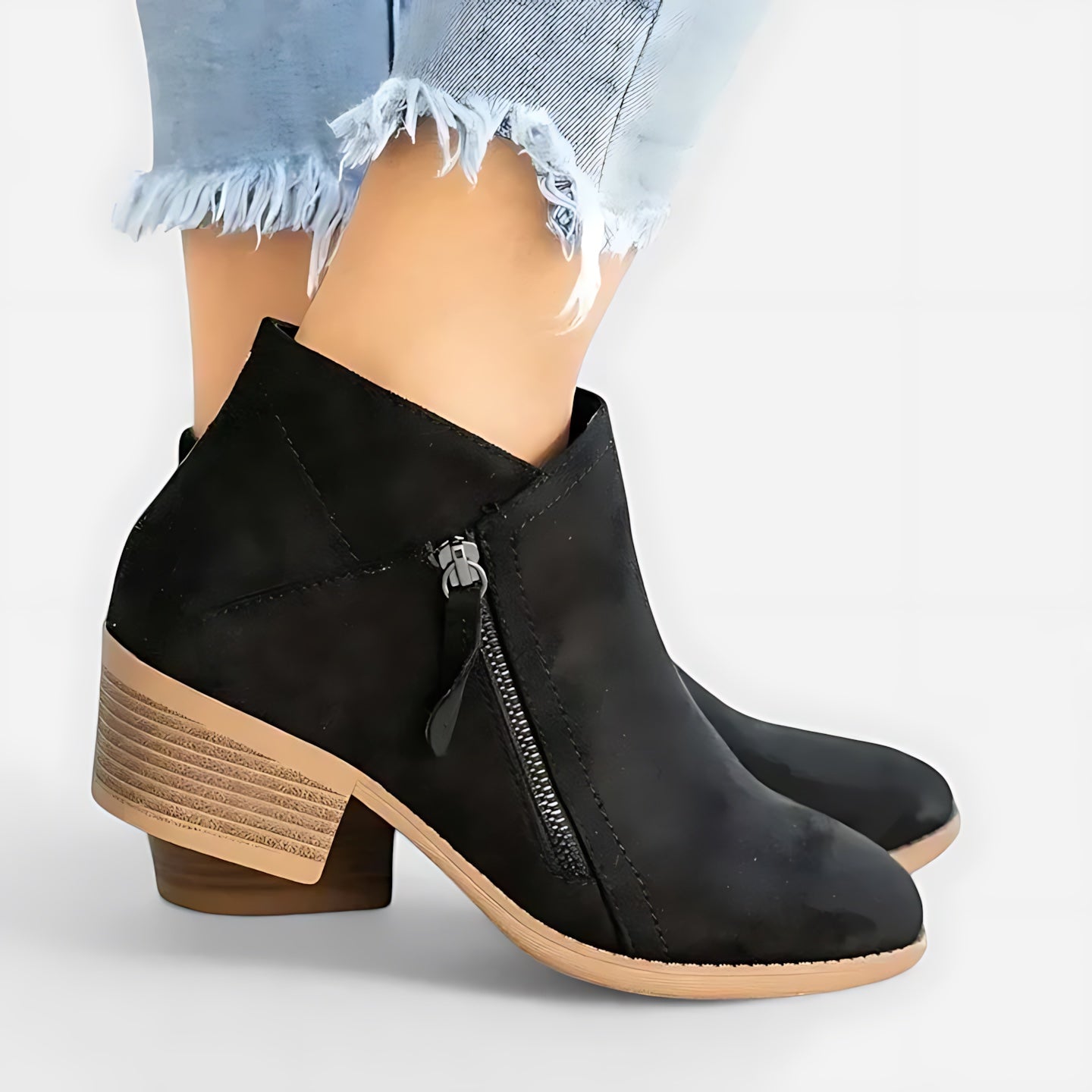 Sophie – Suede Block Heel Side Zip Ankle Boots