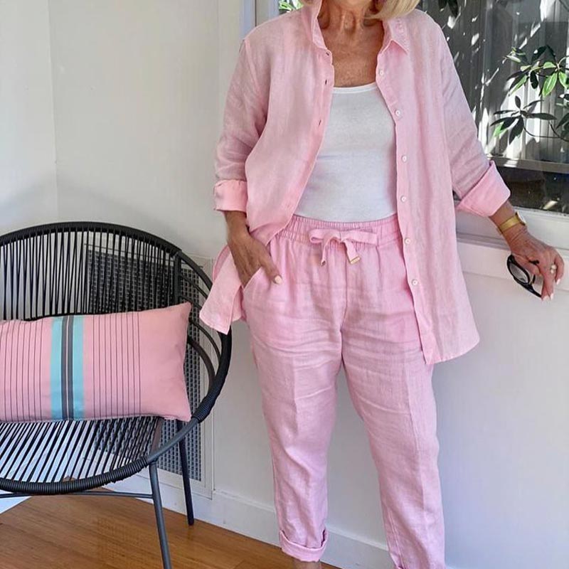 Eliana – Striped Button Up Shirt and Pants Set