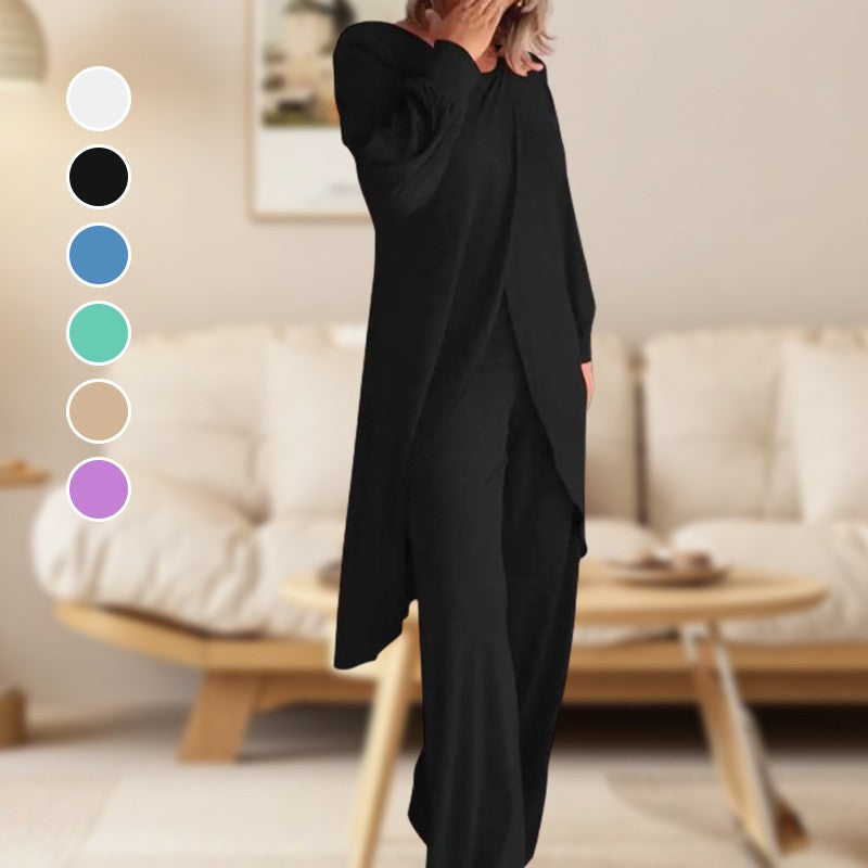 Sophie – High Low Tunic Shirt and Wide Leg Pants Set