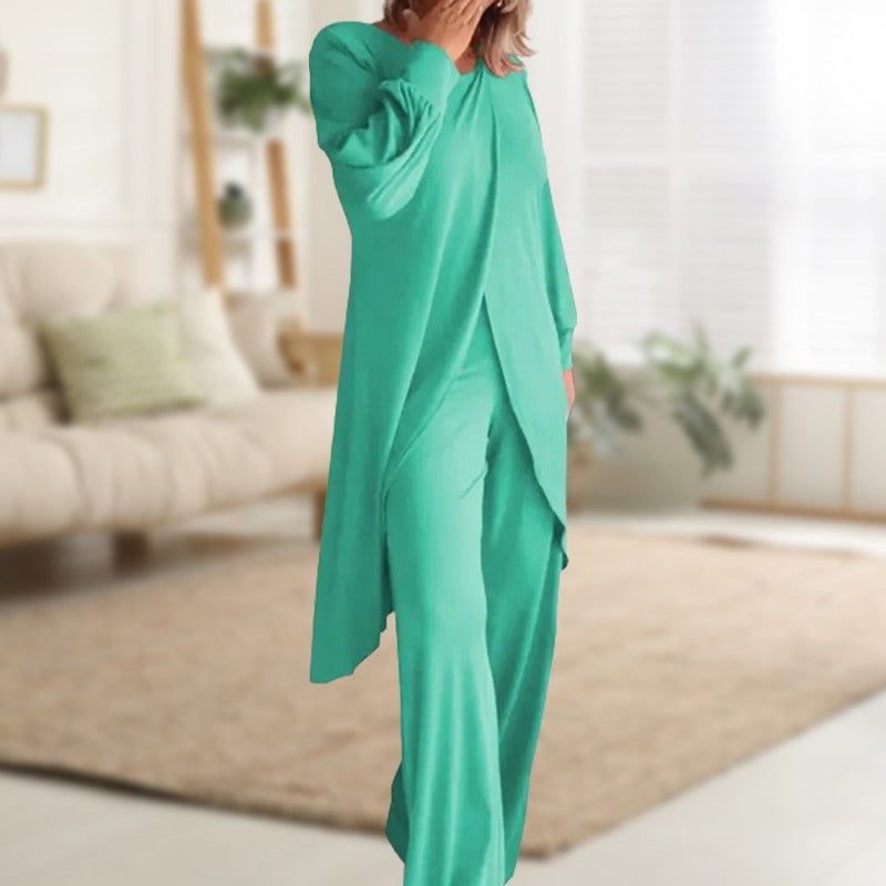 Sophie – High Low Tunic Shirt and Wide Leg Pants Set
