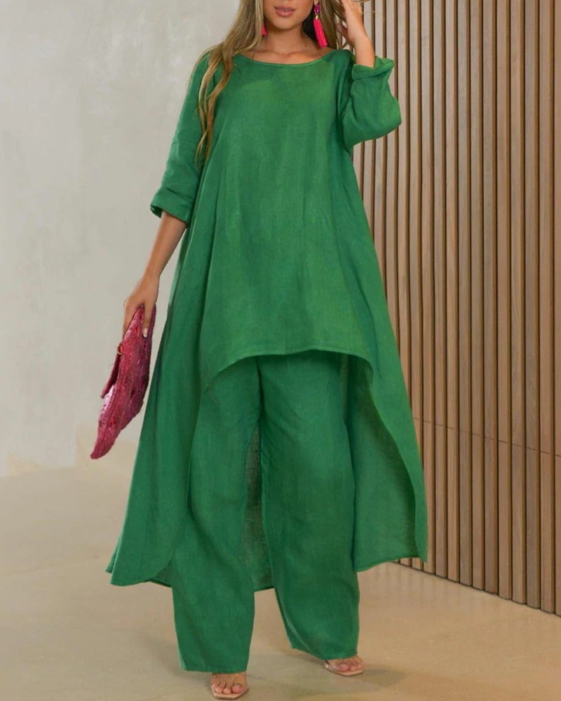 Jolene – Longline Tunic Top and Wide Leg Pants Set