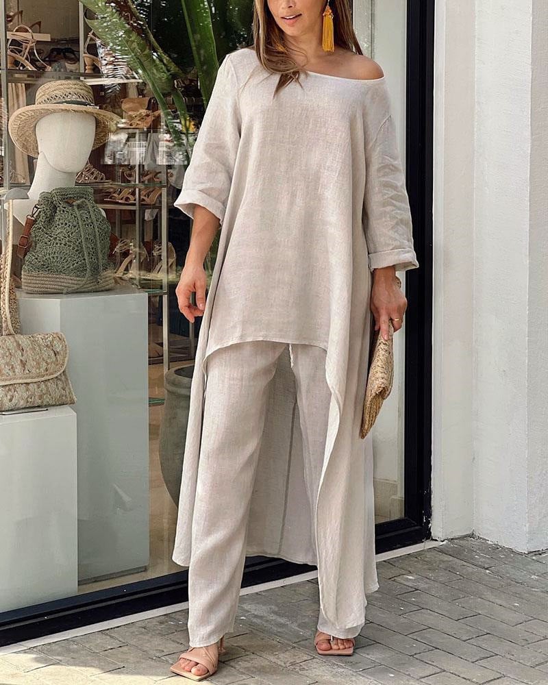 Jolene – Longline Tunic Top and Wide Leg Pants Set