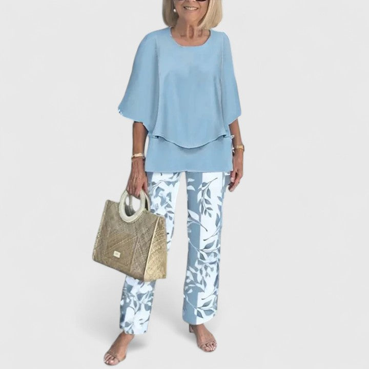 Hailey – Short Sleeve Top and Leaf Print Pants Set