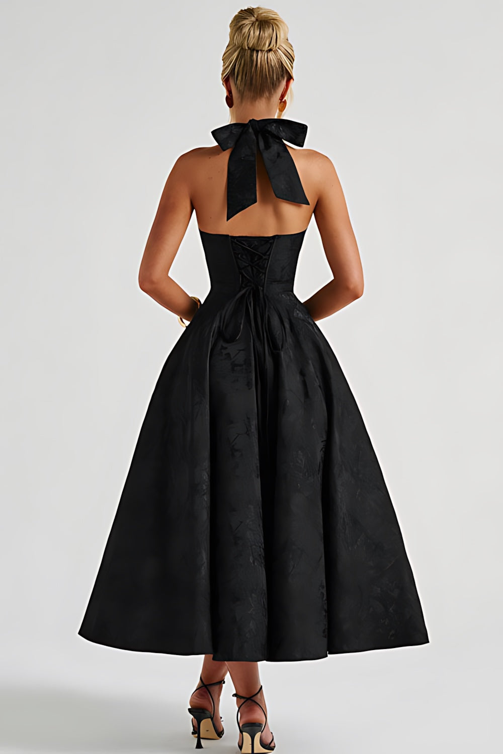 Talia – Jacquard Halter Wedding Guest Midi Dress