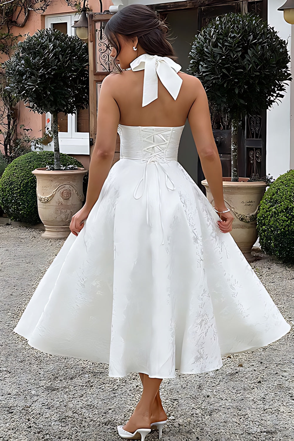 Talia – Jacquard Halter Wedding Guest Midi Dress