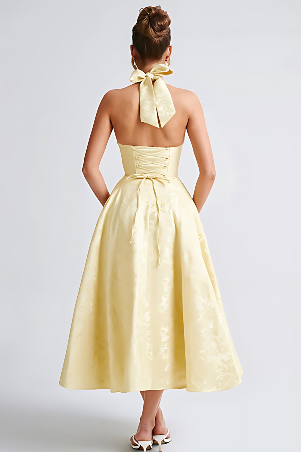 Talia – Jacquard Halter Wedding Guest Midi Dress