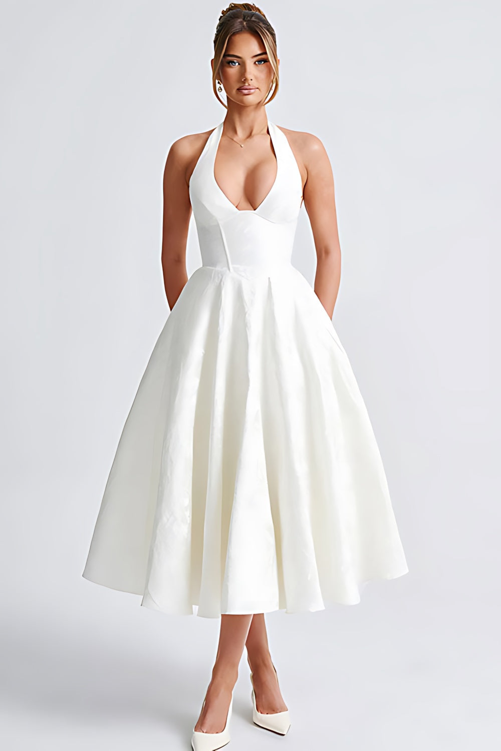 Talia – Jacquard Halter Wedding Guest Midi Dress
