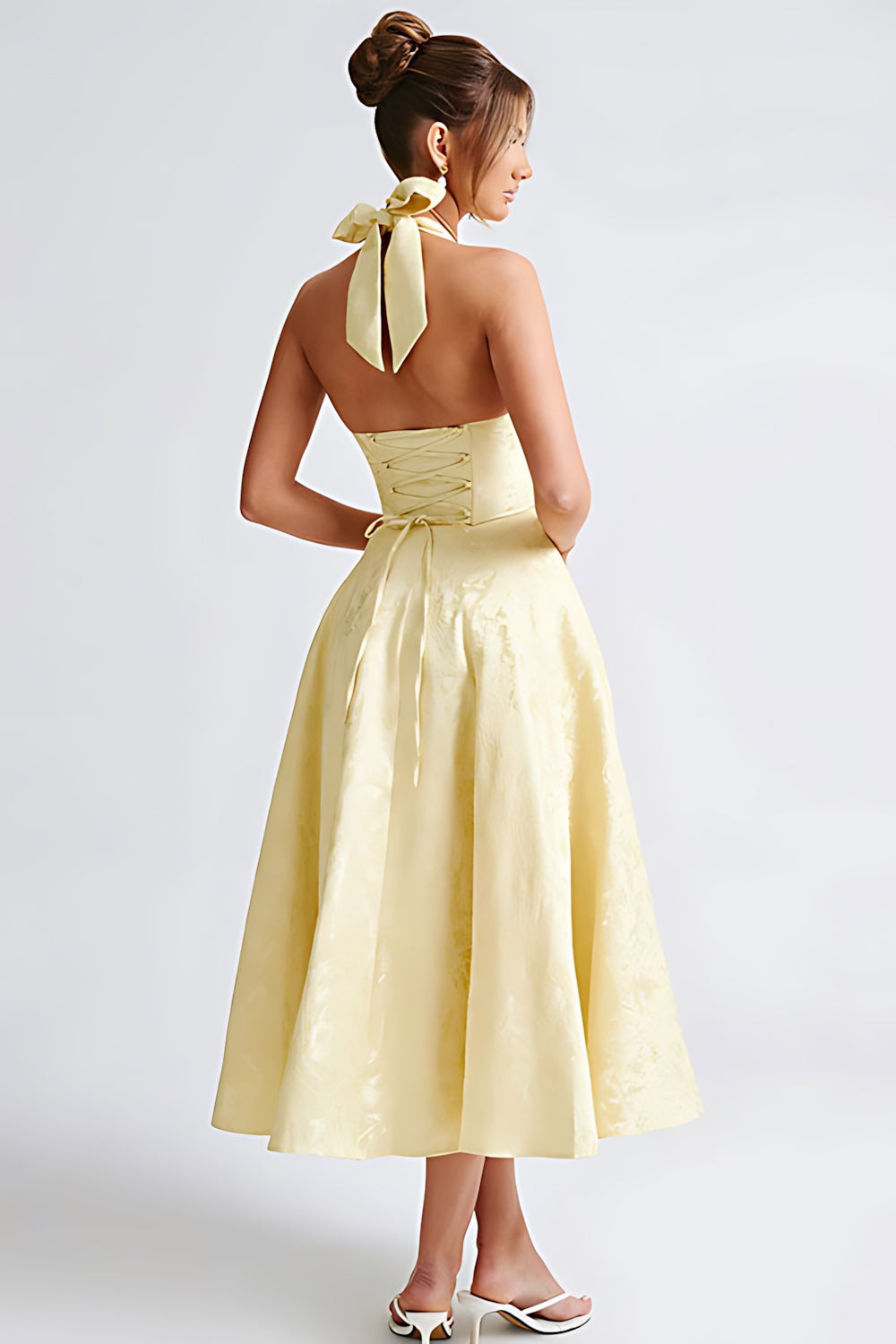 Talia – Jacquard Halter Wedding Guest Midi Dress