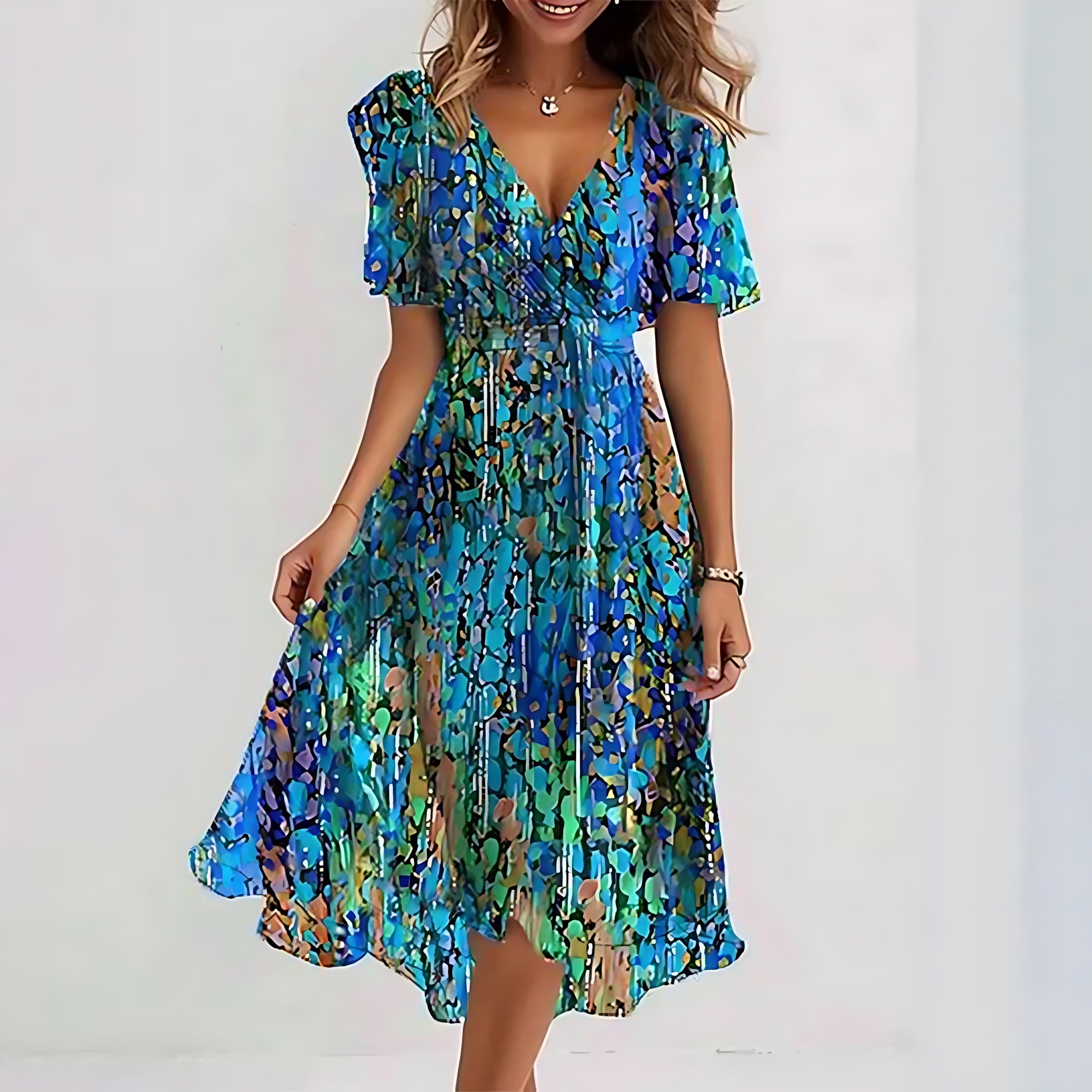 Talia – Polka Dot Ruffle V Neck Summer Midi Dress