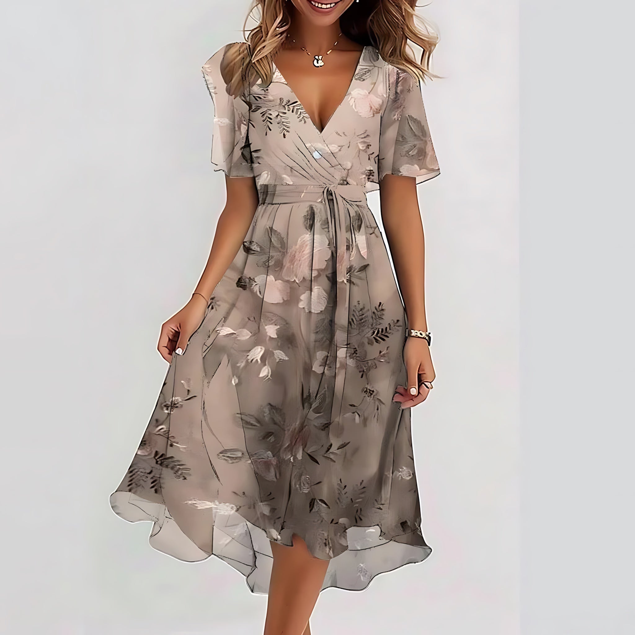 Talia – Polka Dot Ruffle V Neck Summer Midi Dress