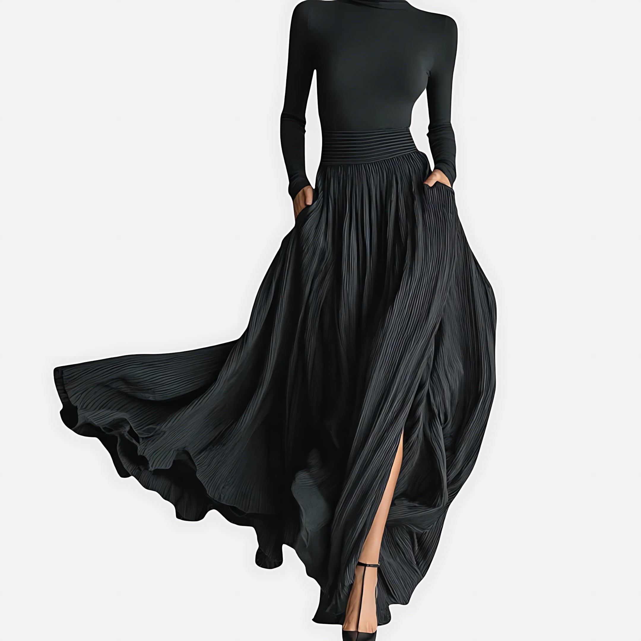 Talia – Turtleneck Top and High Waist Maxi Skirt Set