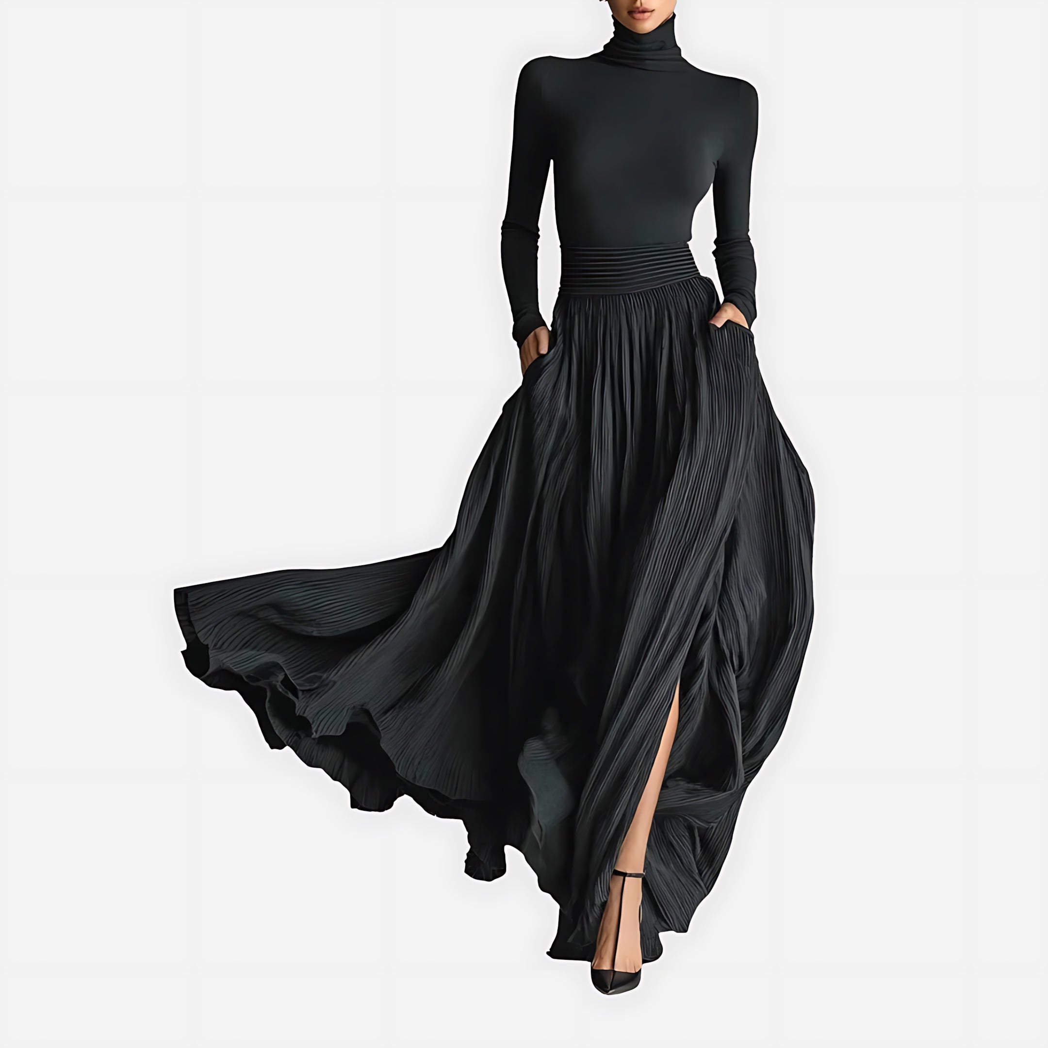 Talia – Turtleneck Top and High Waist Maxi Skirt Set
