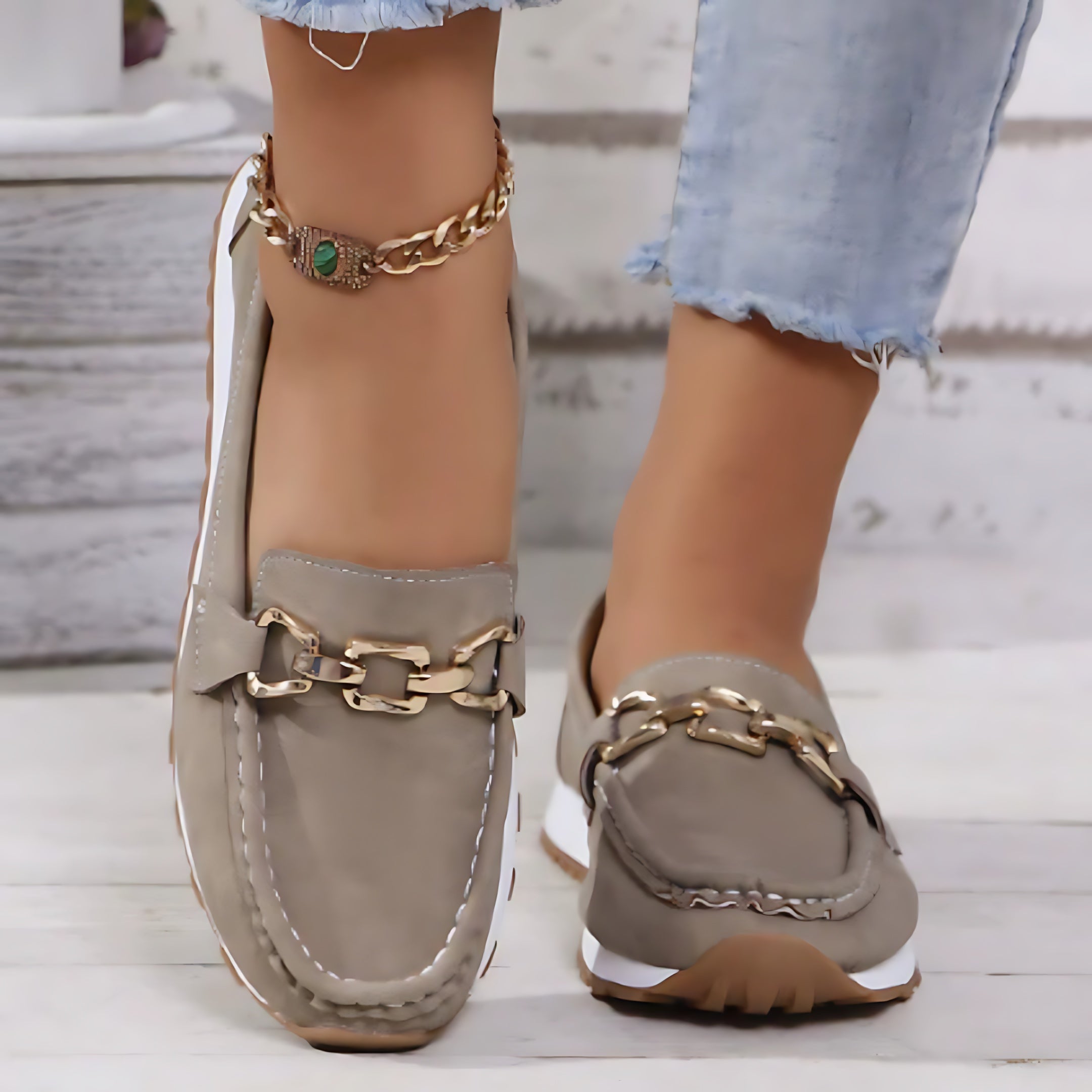 Tessa – Tweed Chain Slip On Loafers