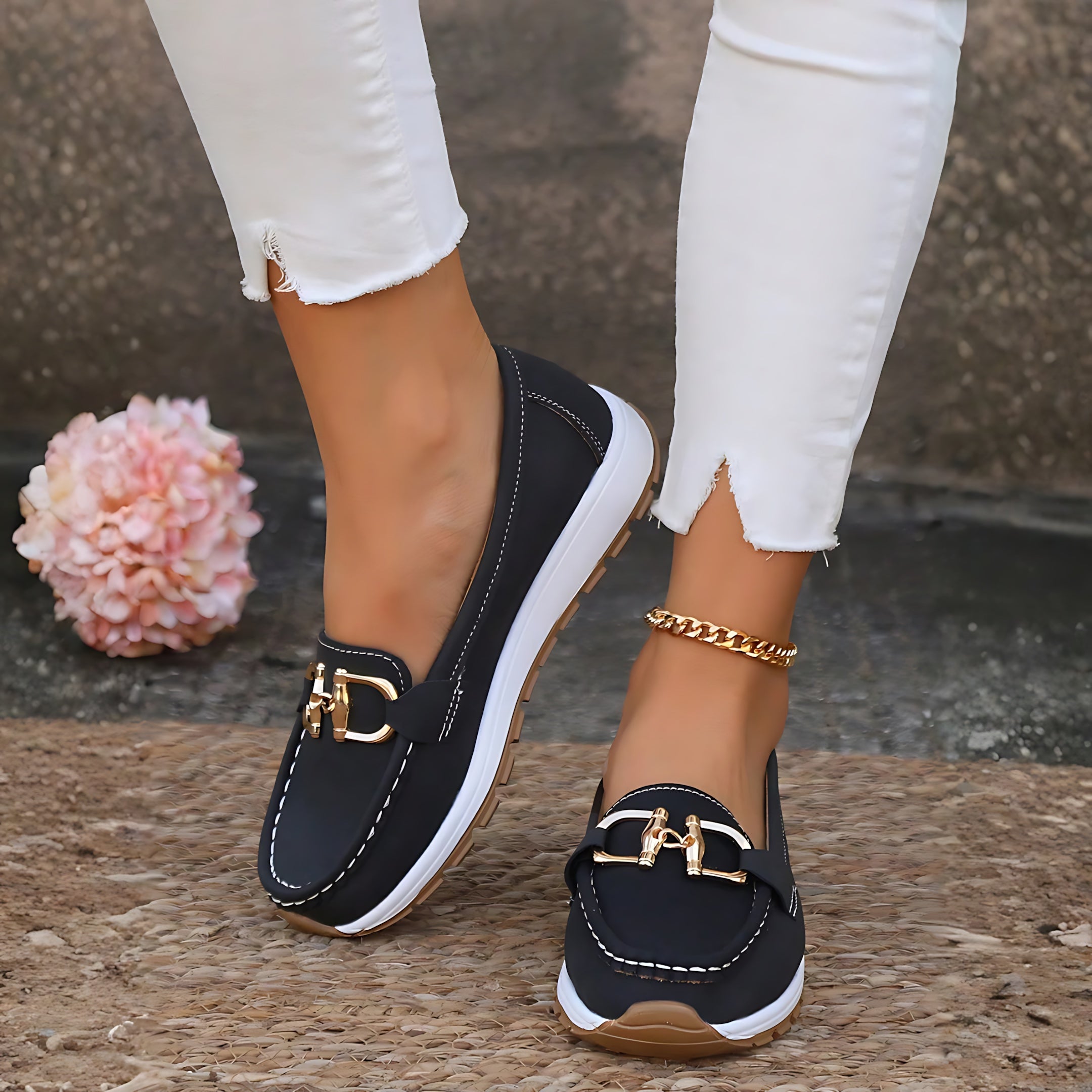 Tessa – Tweed Chain Slip On Loafers