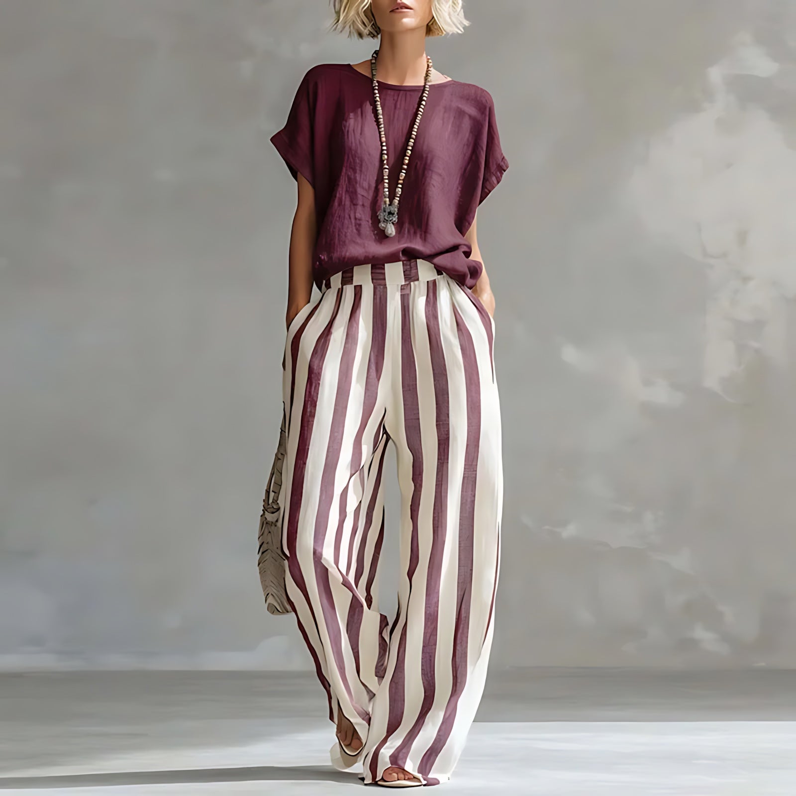 Tessa – Twist Front Top and Striped Wide Leg Pants Set