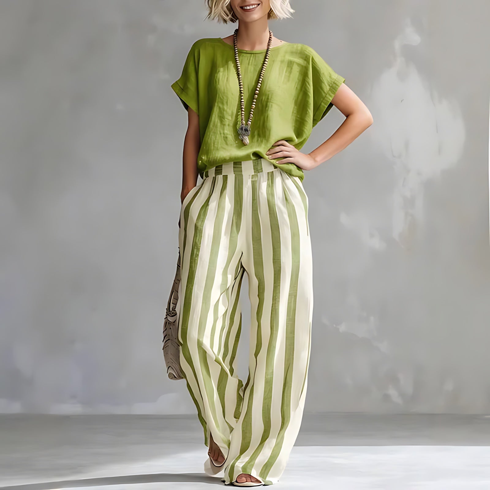 Tessa – Twist Front Top and Striped Wide Leg Pants Set
