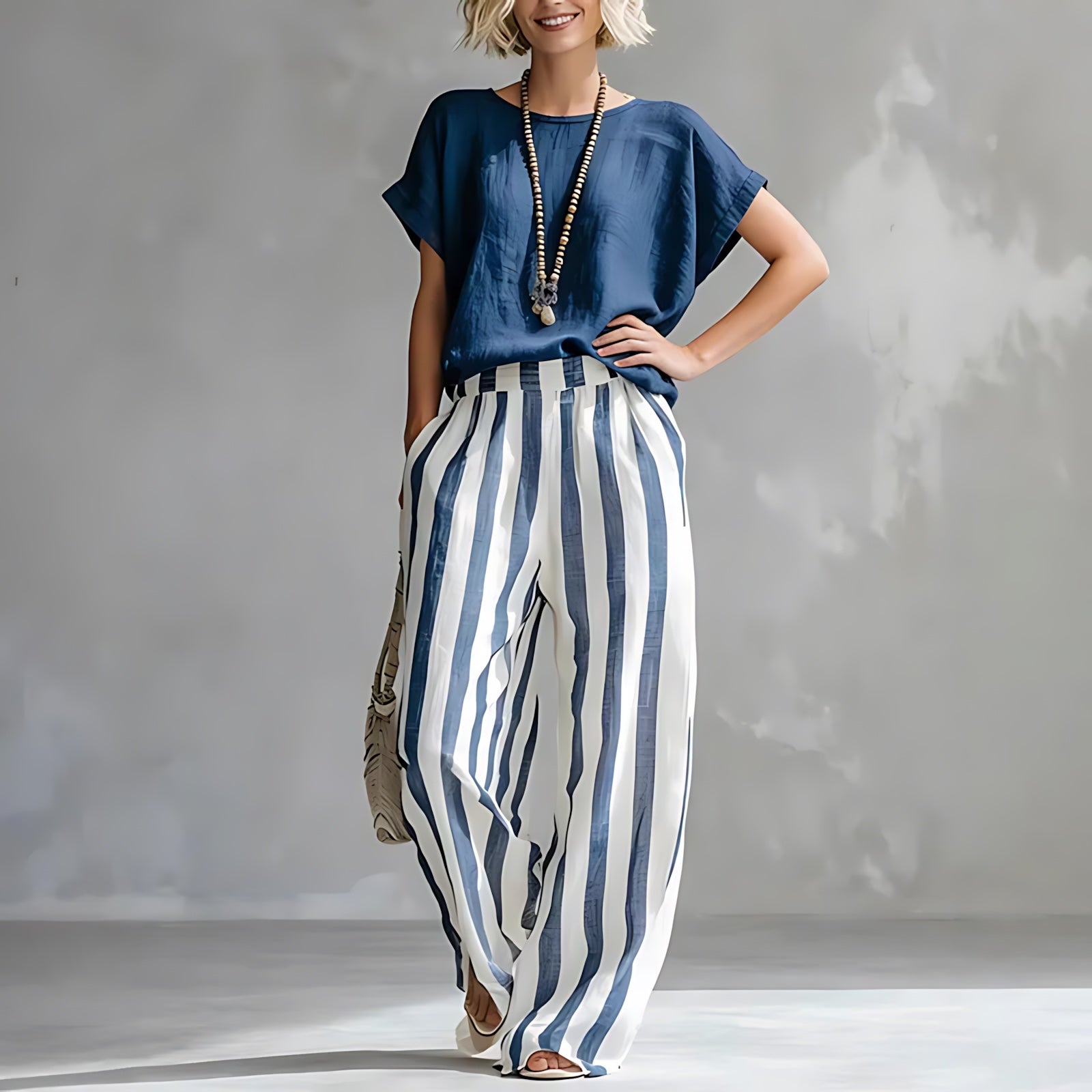 Tessa – Twist Front Top and Striped Wide Leg Pants Set