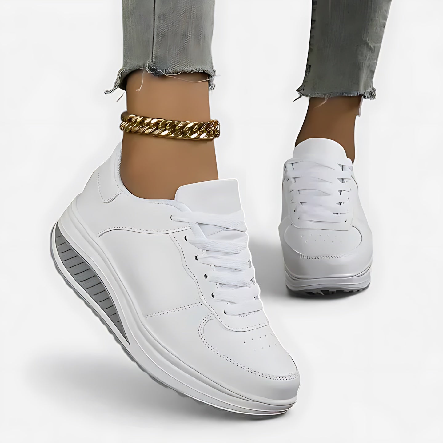 Thea – Chunky Wedge Lace Up Walking Sneakers