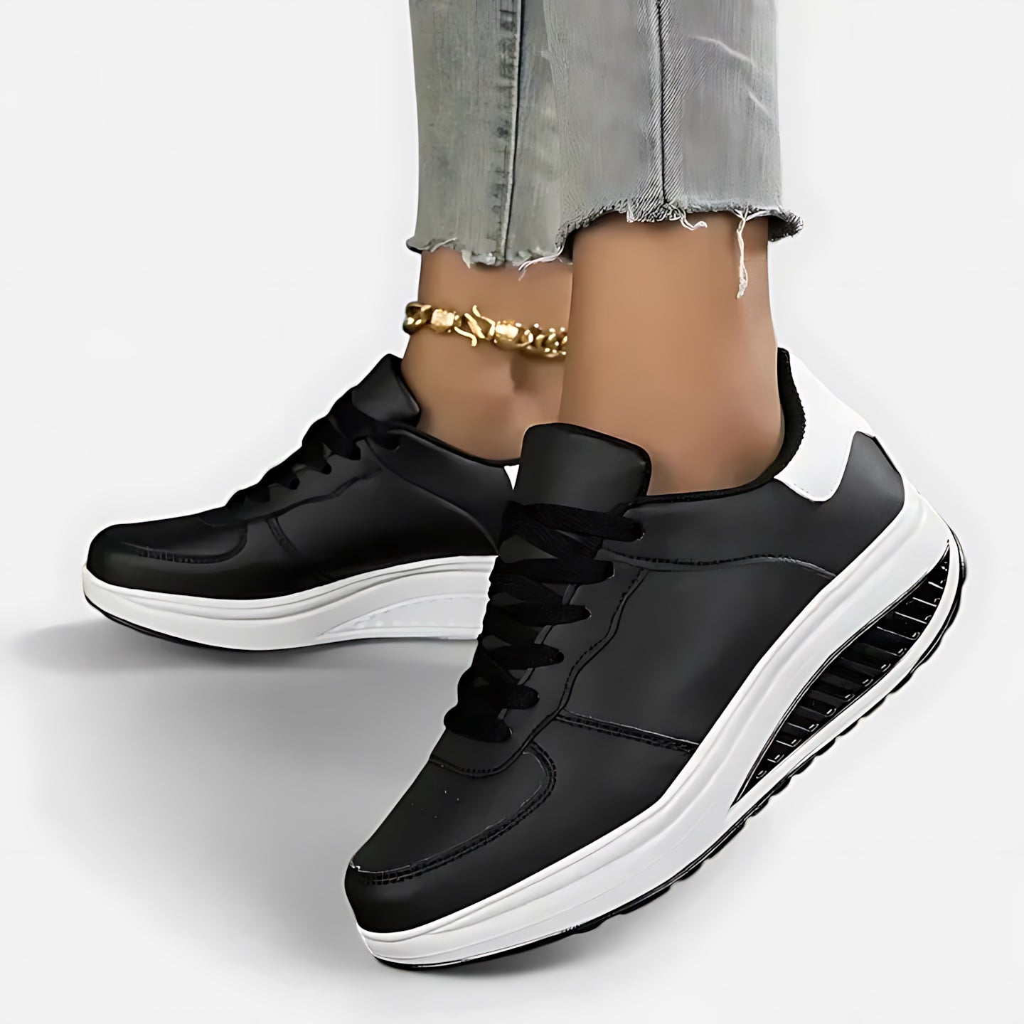 Thea – Chunky Wedge Lace Up Walking Sneakers