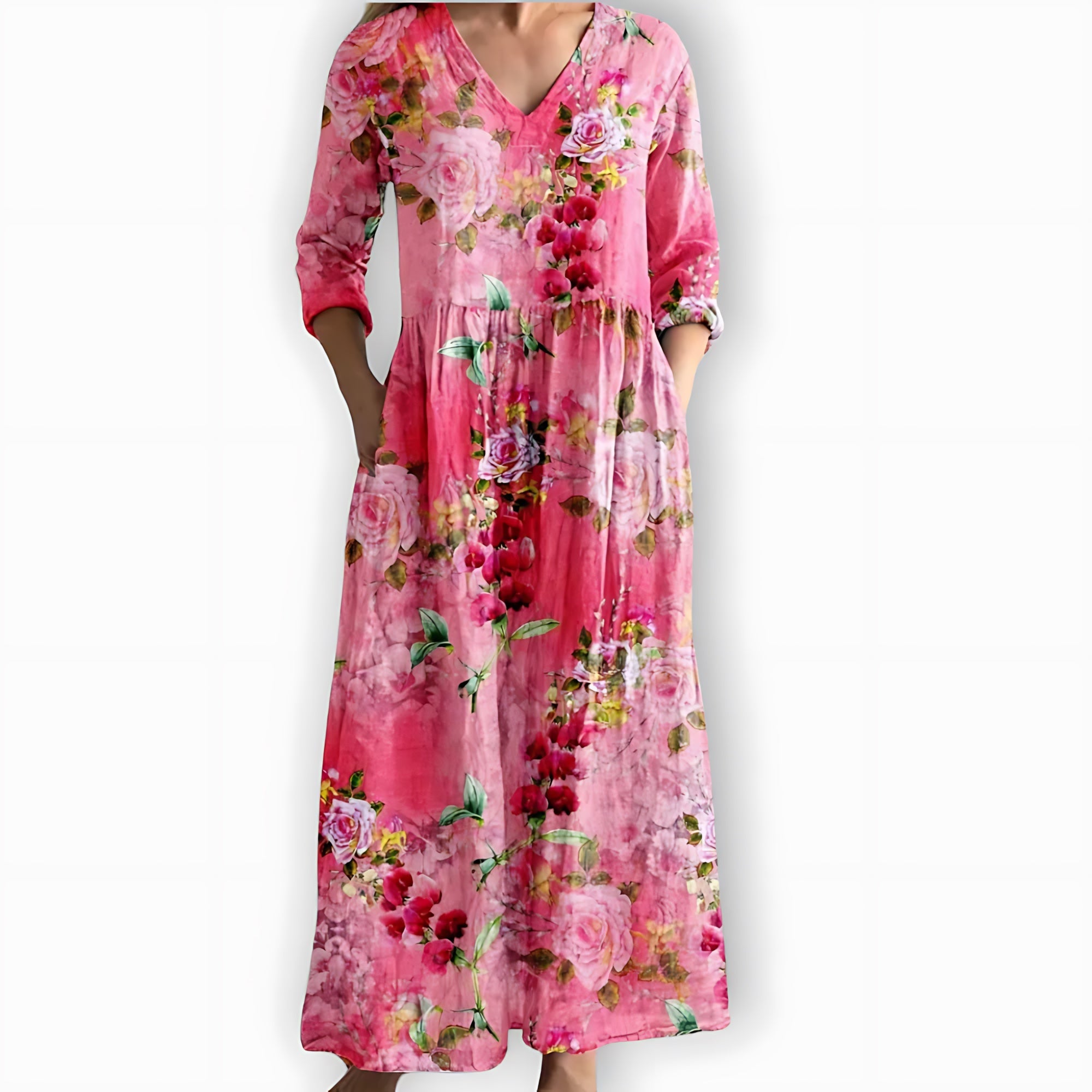 Thea – Floral Print V Neck Maxi Dress