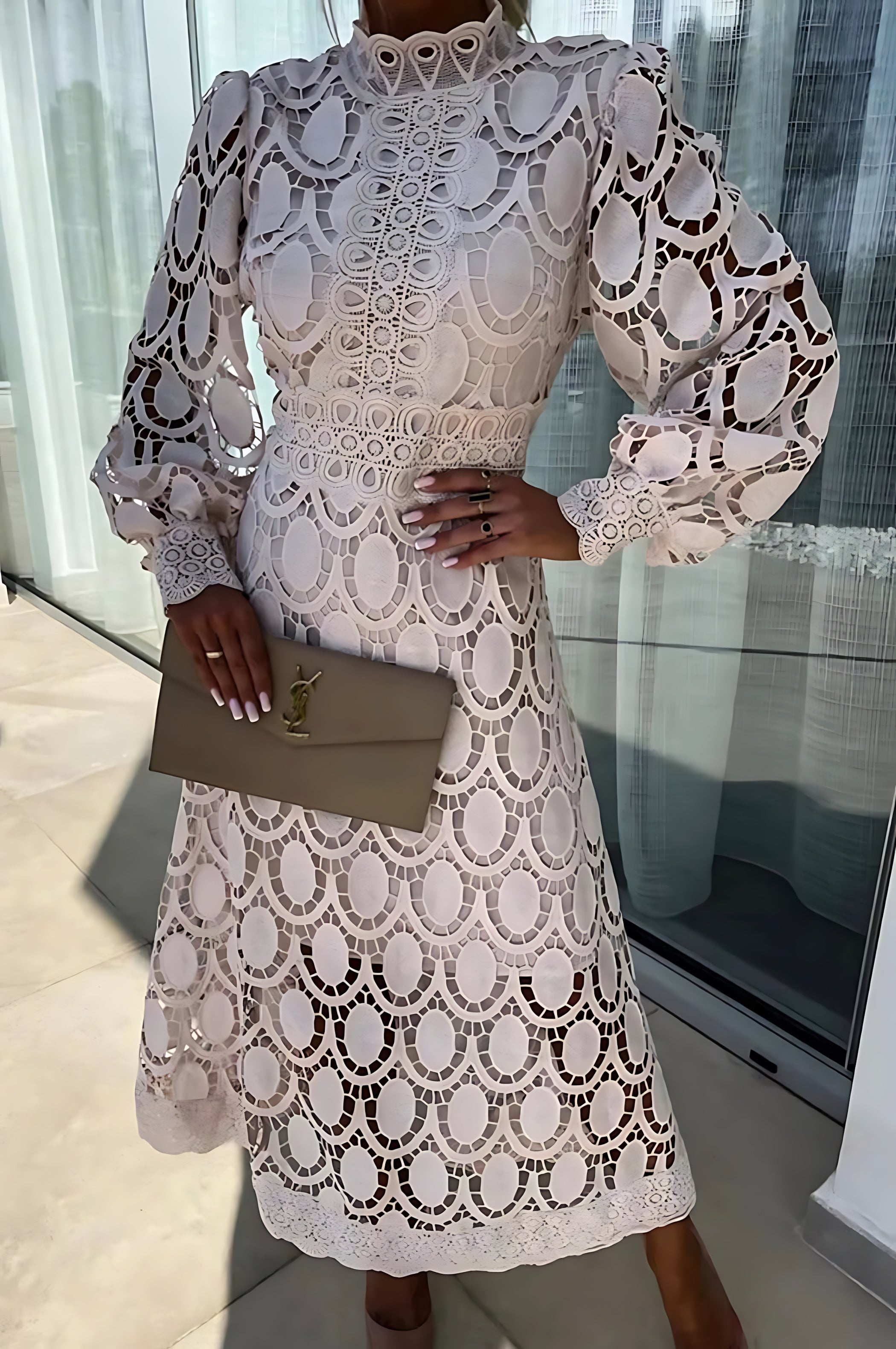 Thea – Lace Long Sleeve Cocktail Midi Dress