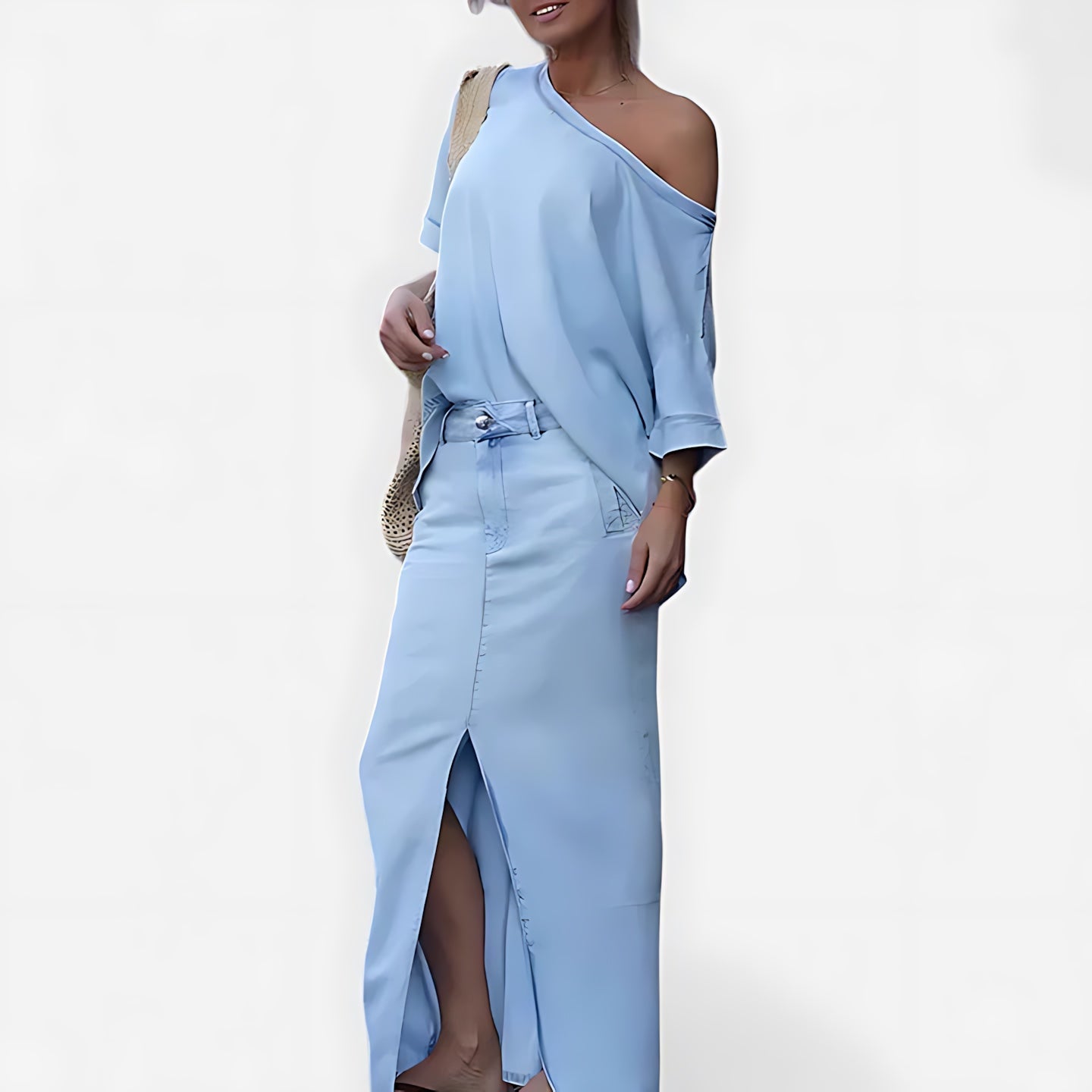 Thea – Off Shoulder Top and Slit Maxi Skirt Set