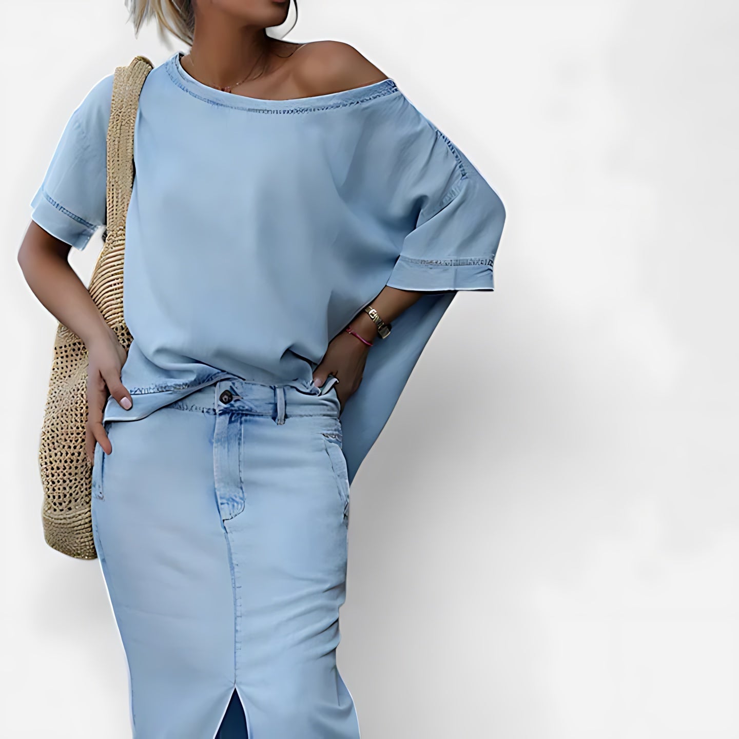 Thea – Off Shoulder Top and Slit Maxi Skirt Set