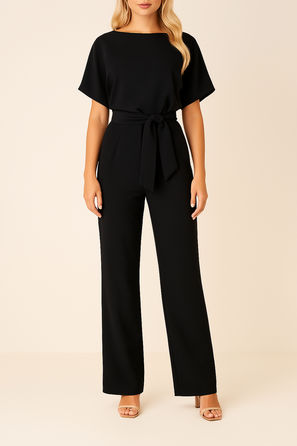 Savannah – Short Sleeve Tie Waist Wide Leg Jumpsuit