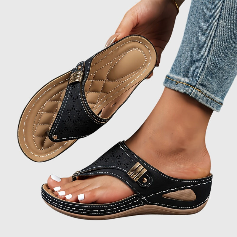 Zoe – Beaded Boho Thong Wedge Sandals