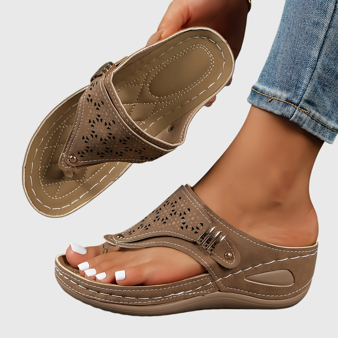 Zoe – Beaded Boho Thong Wedge Sandals