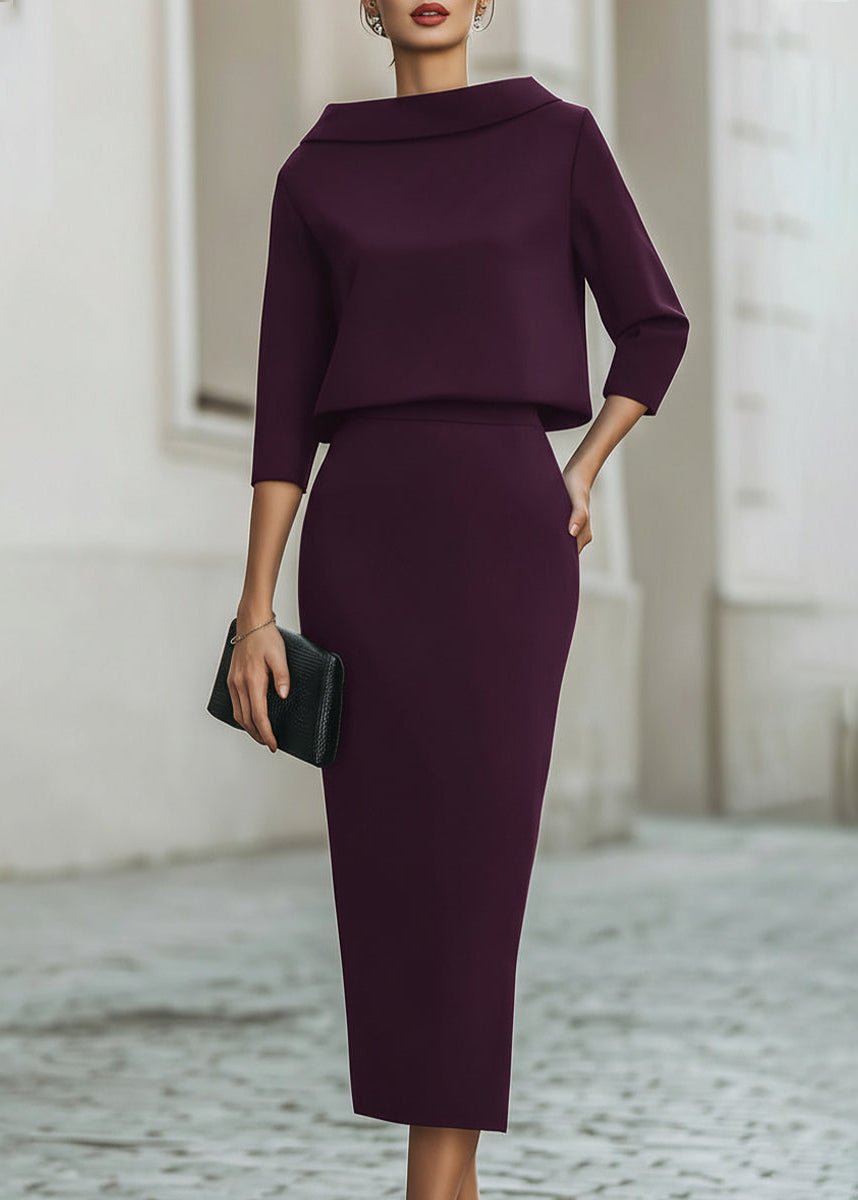 Lily – Boat Neck Top and Pencil Midi Skirt Set