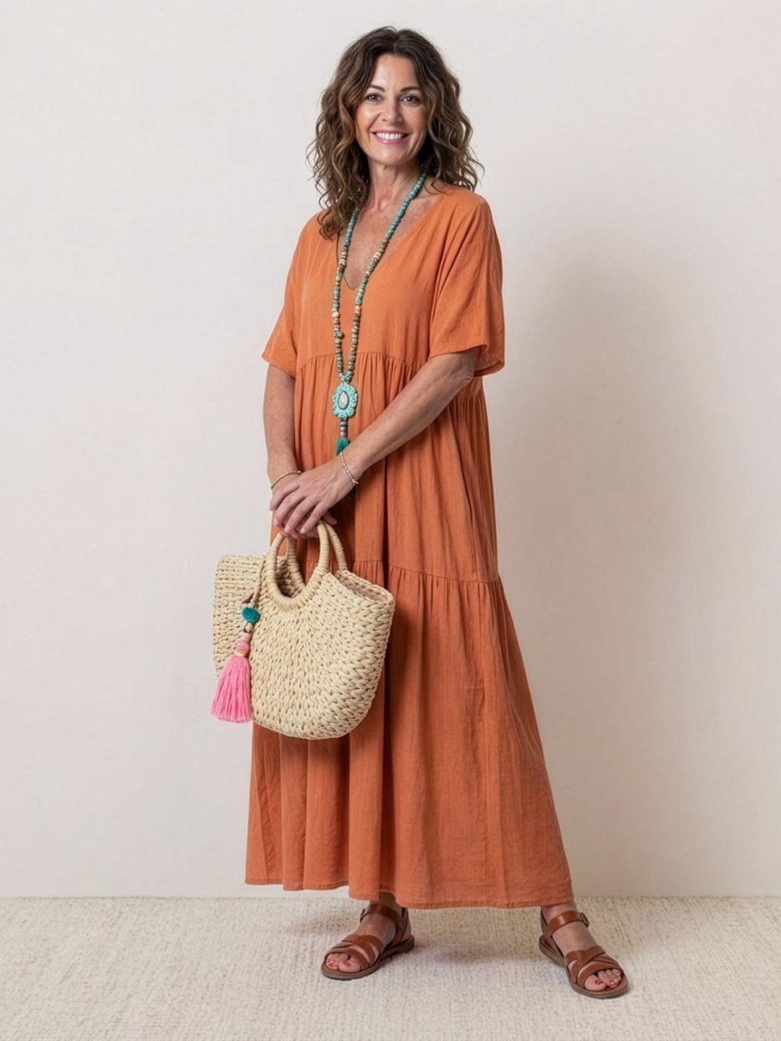 Jasmine – V Neck Tiered Swing Summer Maxi Dress