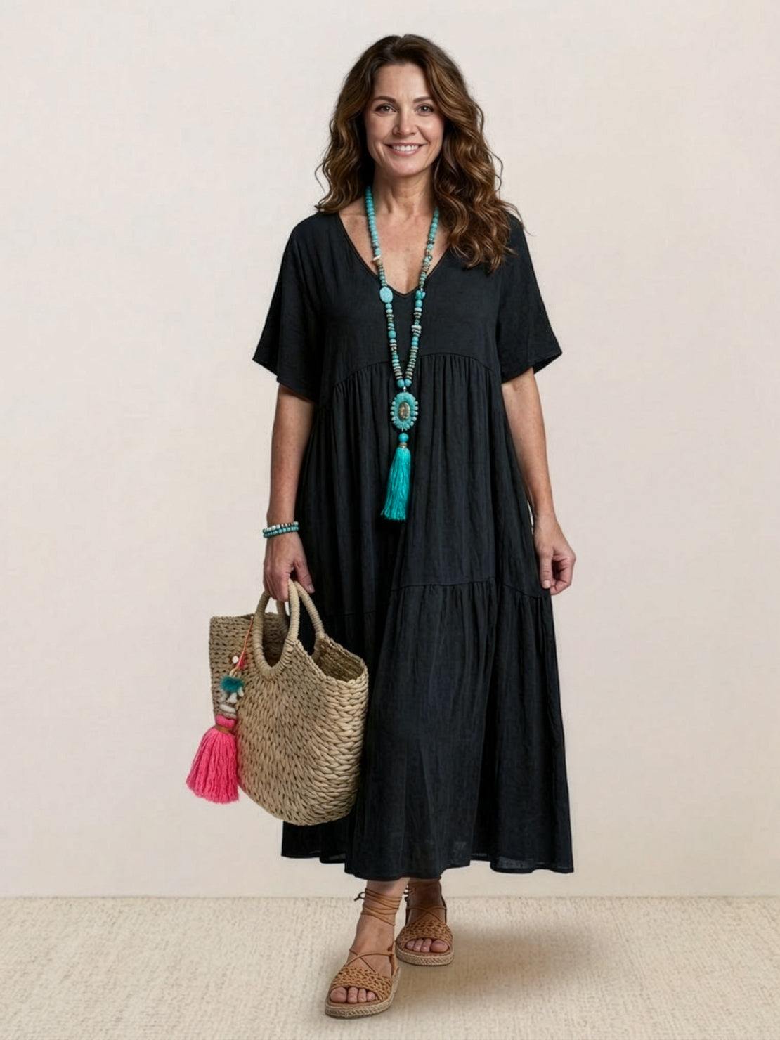 Jasmine – V Neck Tiered Swing Summer Maxi Dress
