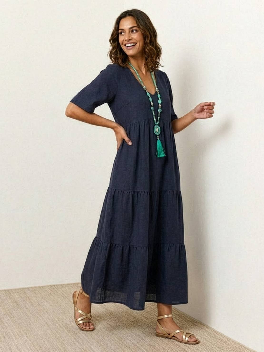 Jasmine – V Neck Tiered Swing Summer Maxi Dress