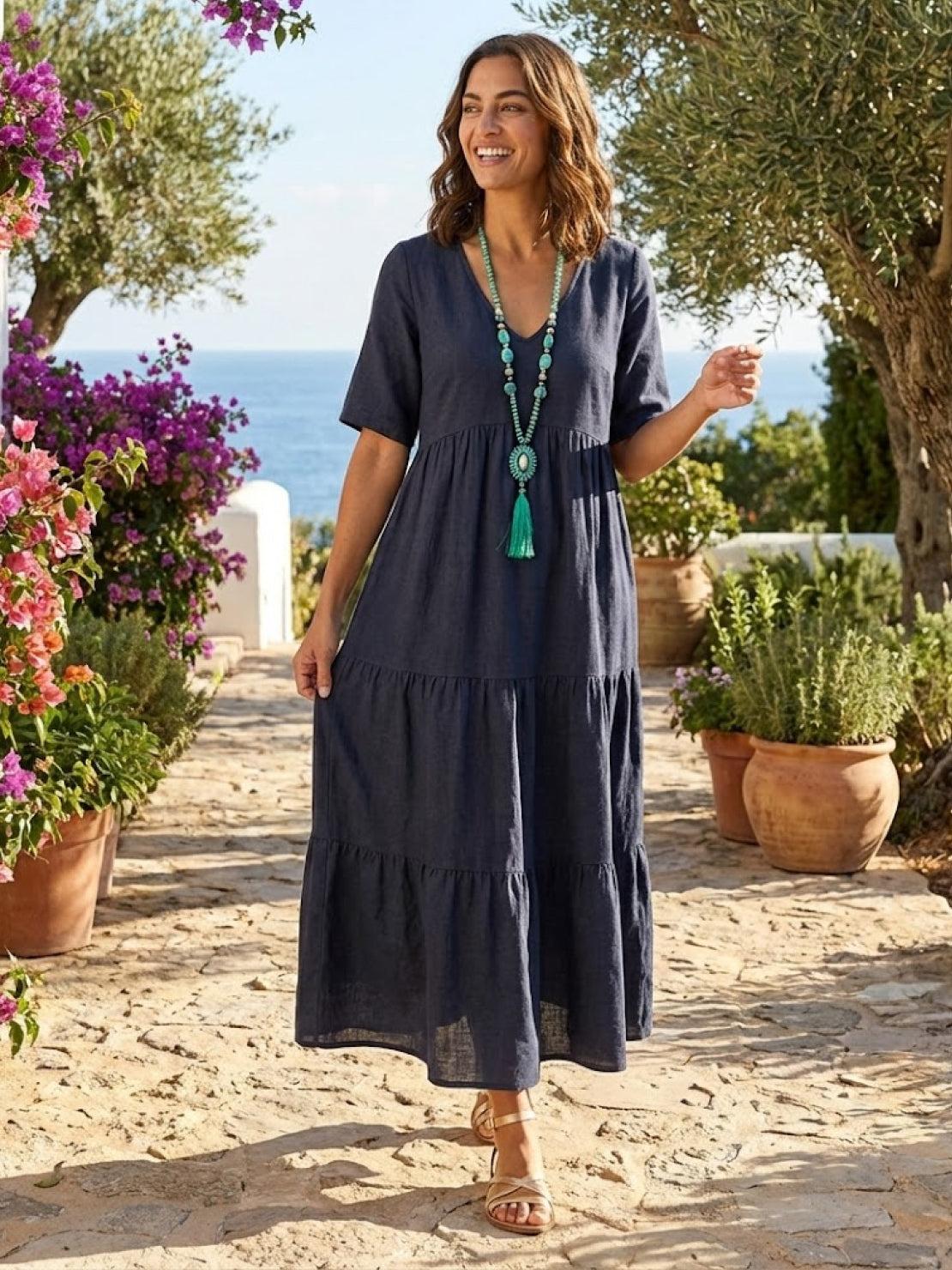 Lottie – V Neck Tiered Swing Summer Maxi Dress