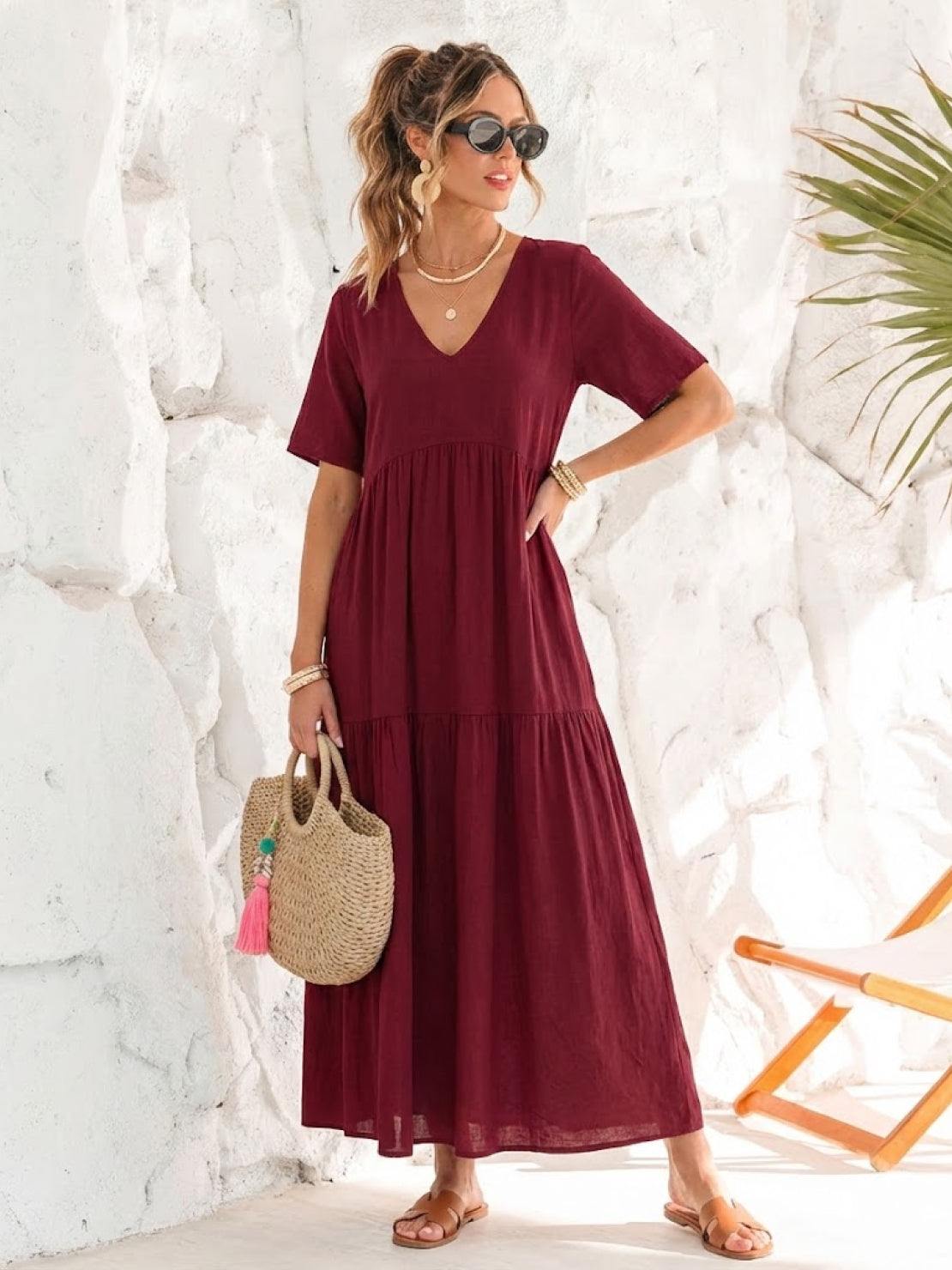 Lottie – V Neck Tiered Swing Summer Maxi Dress