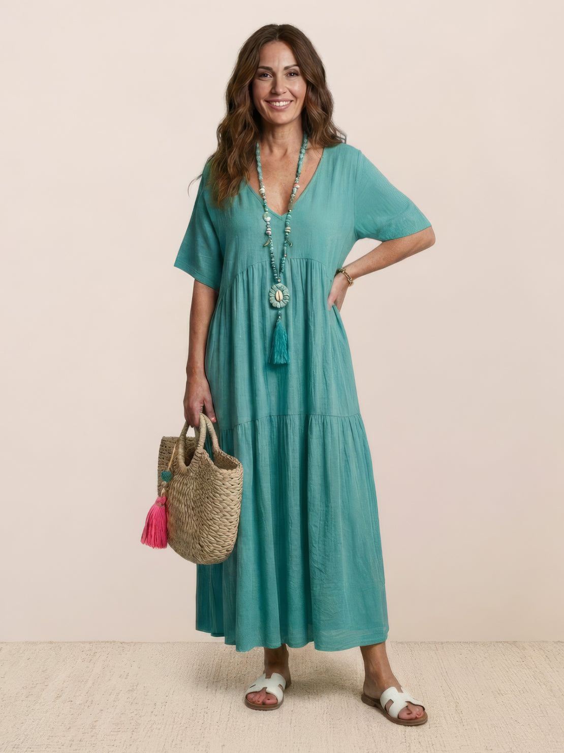 Jasmine – V Neck Tiered Swing Summer Maxi Dress