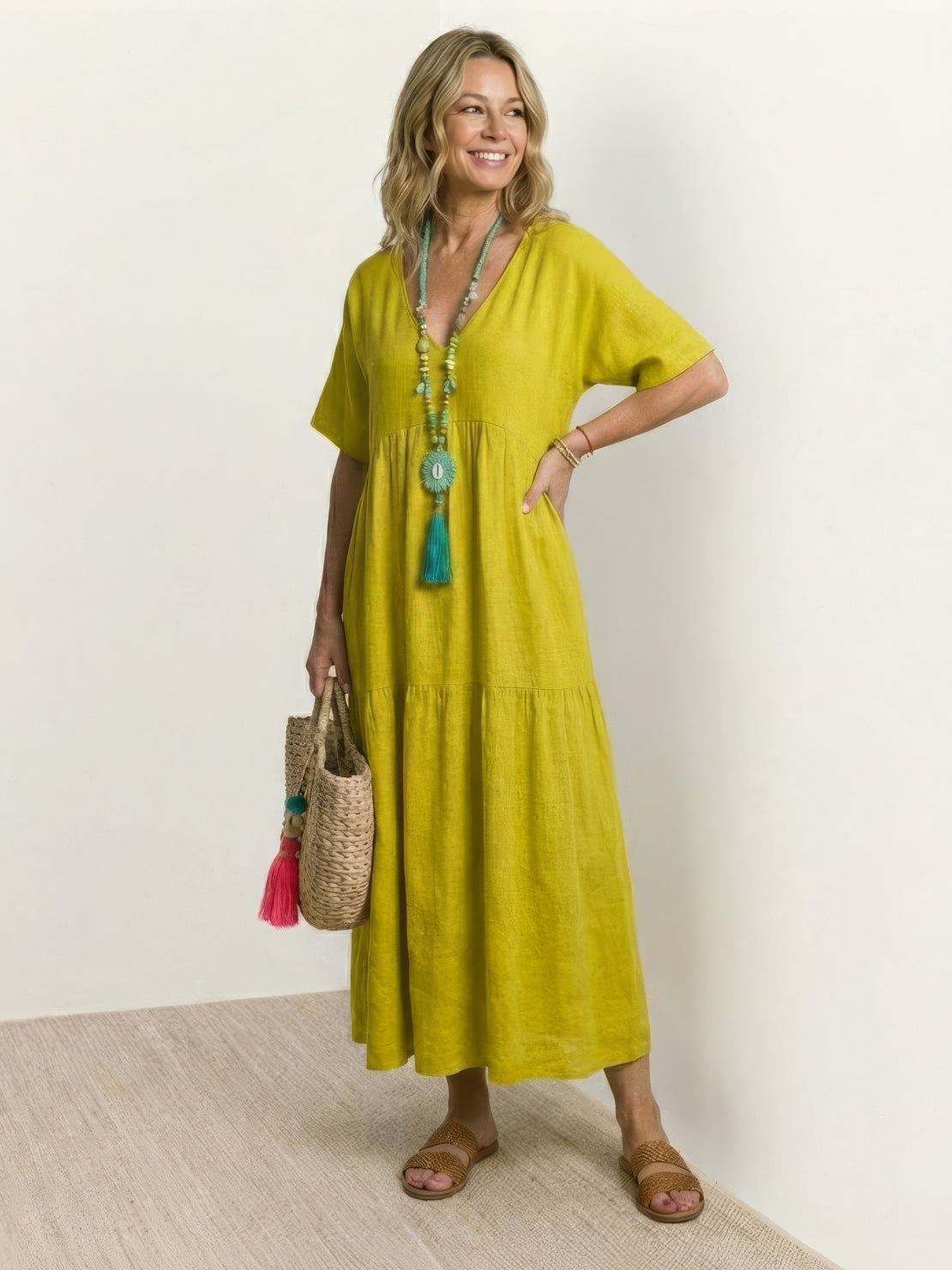 Jasmine – V Neck Tiered Swing Summer Maxi Dress